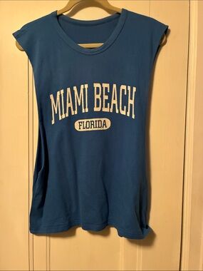 Men’s Blue Tank with White Miami Beach Graphic
